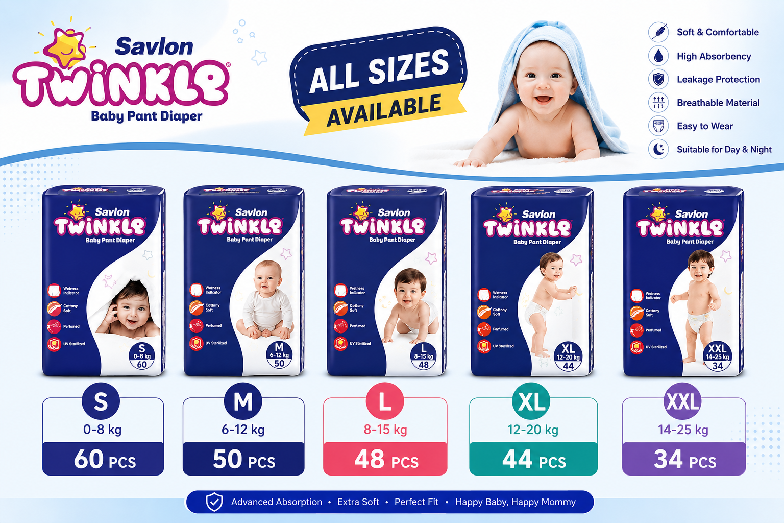 Savlon Twinkle Baby Pant Diaper all size